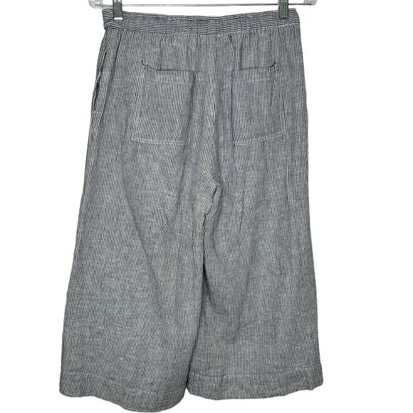 Marine Layer Navy Blue White Linen Rayon High Waist Wide Leg Cropped Pants - Picture 3 of 8